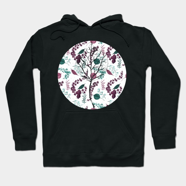 Burgundy and Green Abstract Leaves Pattern Hoodie by cesartorresart